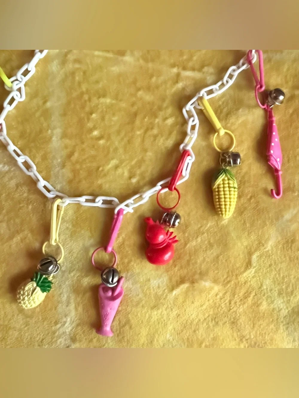 Set of 2 vintage 80s bell charm chain necklaces